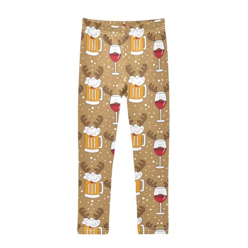 ZZKKO Girls Leggings Beer Mugs with Reindeer Antler Toddler Girls Clothes Leggings for Girls Toddler Girls Leggings 3-4T