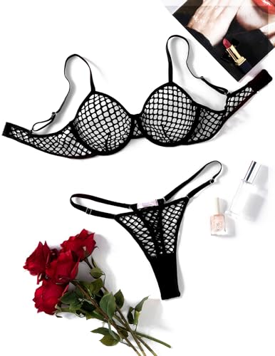 Avidlove Womens Fishnet Lingerie for Women Sexy Two Piece Lingerie Set Stripper Outfit Black