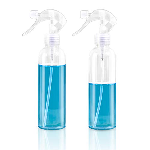 MUMAX Empty Spray Bottles 300ML 2 Pack - 10oz Plastic Plants Bottle With Fine Mist Sprayer, Refillable Water Leak Proof, Use for Hairstyling, Liquid, Gardening, Misting & Skin Care (Clear)