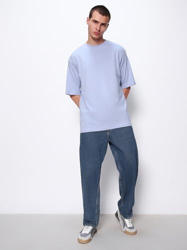 Image of Bewakoof Men's Solid Oversized Fit Half Sleeve Round Neck Cotton T-Shirt