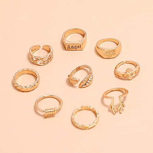 Image of Shining Diva Fashion Stylish Metal Boho Midi Finger Rings for Women and Girls - Set of 9 (D13057r), Golden