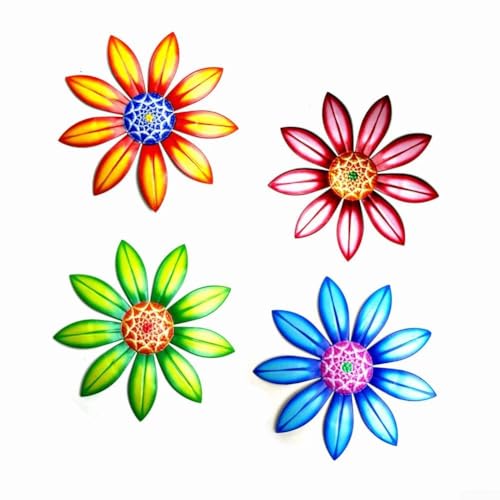 Adorno colgante de pared de flores de metal para decoración de interiores y exteriores, decoración de jardín de hierro pintado a mano para sala de estar, dormitorio, patio, valla o patio, accesorios