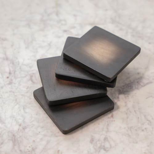 Image of Ireka Home Handmade Tamra Wooden Coasters (Set of 4) - Acacia Wood with Bold Black Vignette Design - Coffee Table Decor, Cup Coaster for Kitchen, Coffee Cups, Mugs & Glasses