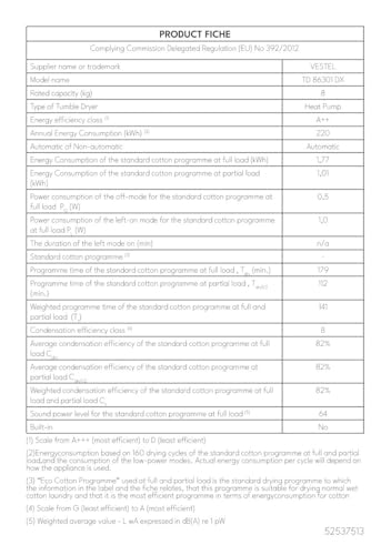 VESTEL TD 86301 DX Wärmepumpe Frontlader, 8 kg, 15 Programme, 20 Min. Schnellprogramm, Knitterschutz, PearlDrum-Schontrommel, Dark Inox