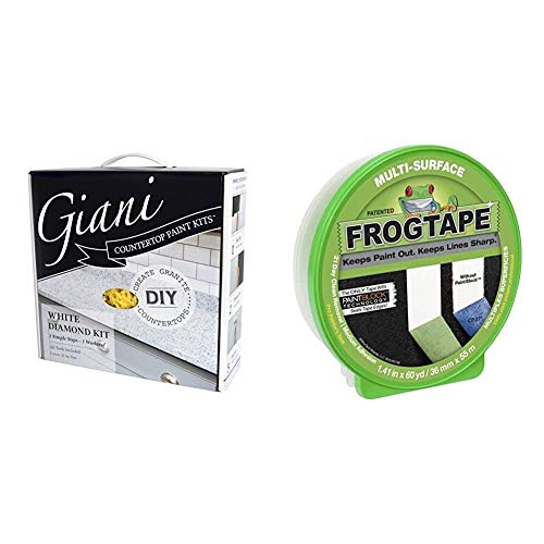 Giani White Diamond Countertop Paint Kit & FROGTAPE 1358463 Multi-Surface Painter's Tape with PAINTBLOCK, Medium Adhesion, 0.94" Wide x 60 Yards Long, Green