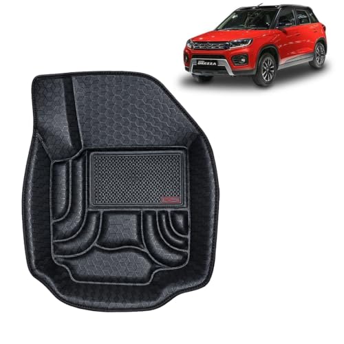 Image of OTO2EYE Car Floor Mat 4.5D Compatible for Maruti Suzuki Brezza (2020 to 2022) All Model, 100% Waterproof Tray Shape, Set of 3 Pieces, Top Notch PVC 4.5D Foot Mats, Washable, 1 Year Warranty