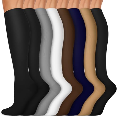 Image of 7 Pack Copper Knee High Compression Socks For Men & Women - Best For Running,Athletic,Medical,Pregnancy and Travel -15-20mmHg