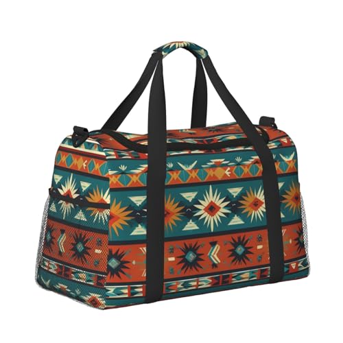 Native American Patterns Print Travel Duffle Bag - Foldable Personal Item Travel Bag for Women & Men,Carry-On Convertible Crossbody Tote Bags with Adjustable Shoulder Strap & Pockets 13x10.2x19.7 in3