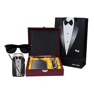 Collins & Co. Groomsmen Gifts Groomsman Proposal Wedding Party Box Set – Flask Set In Wooden Box, Coozie, 80s Retro…