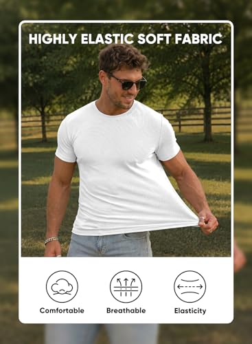 Image of JMIERR Mens Short Sleeve T Shirt Summer Muscle Slim Fitted Crewneck Longline Tees Shirts for Gym Workout