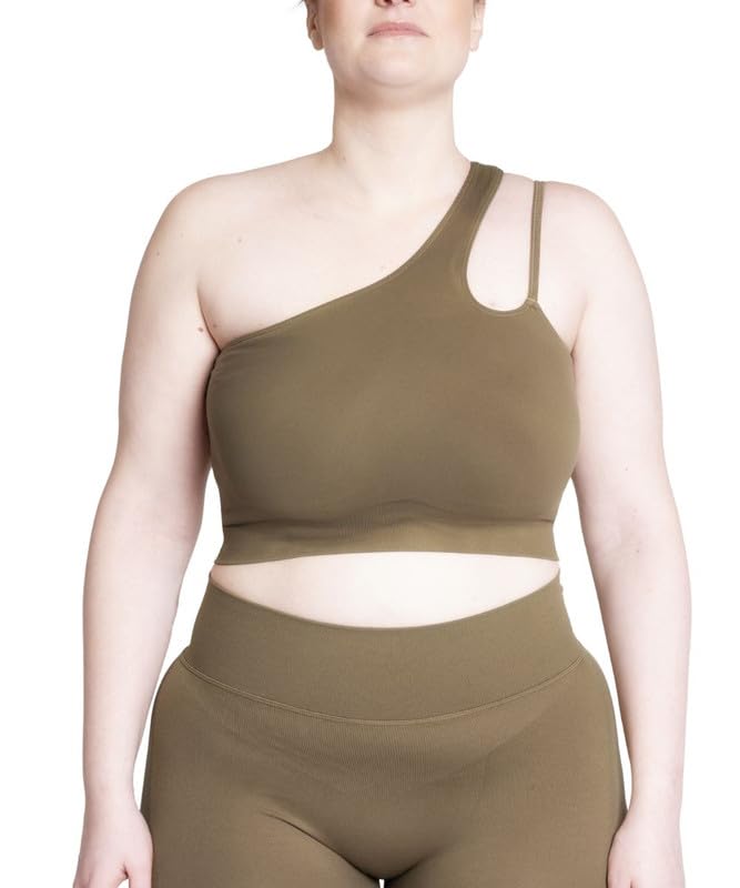 LEELA LAB, Biustonosz sportowy na jedno ramię plus size, bez fiszbin, rozciągliwy, do fitnessu, jogi i uprawiania sportu, technologia bezszwowa, wyprodukowano we Włoszech