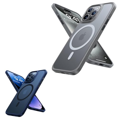 TORRAS Save 20% to Buy Grey Titanium & Blue Magnetic Guardian for iPhone 15 Pro Max Together
