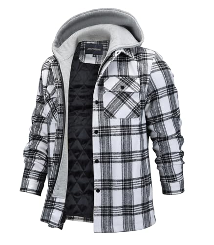 FTIMILD Men's Flannel Jackets Quilted Lined Shirt Plaid Cotton Soft Warm Coat for Men with Detachable Hood