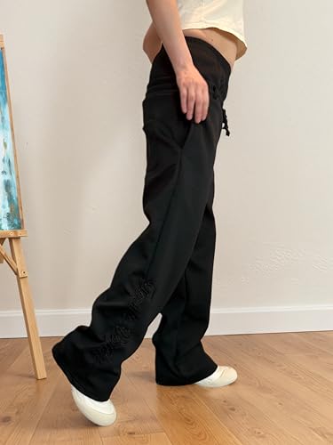 Mens Y2K Hip-Hop Sweatpants Drawstring Embroidery Double Waisted Baggy Wide Leg Vintage Workout Pants 5