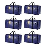 Cryster 6 Pack Moving Bags Heavy Duty, Extra Large Storage Totes Bag with Zippers and Sturdy Handles, Packing Bags for Moving, Storage, Travel, Space Saving, Moving Boxes College Essentials Blue
