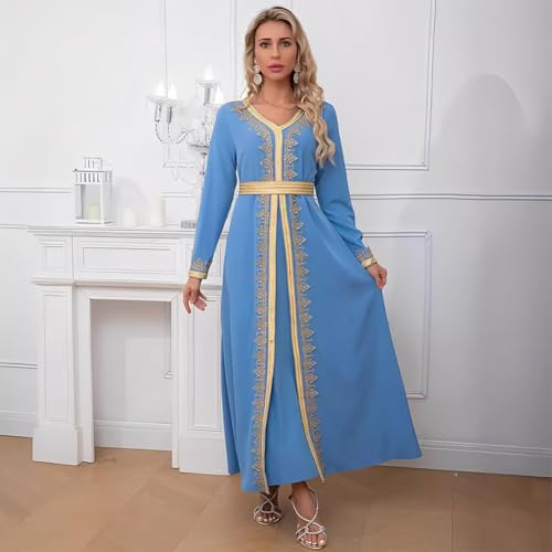 Image of FYMNSI Women Muslim Abaya Dress Islamic Dubai Modest Lace Belted Dress Abayas Kaftan Eid Prayer Clothes Arabian Maxi Robe