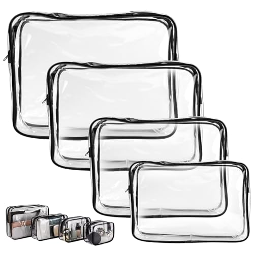 4 Piezas Neceser de Aseo Transparente, Bolsa de Líquidos para Avión PVC, Neceser Transparente para Viaje en Avión, Transparent Cosmetic Bag, Bolsa de Aseo para Mujeres y Hombres para Viajes, Baño