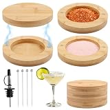 3-Tier Bamboo Margarita Salt Rimmer Set - Multi-Functional Cocktail Rim Salt/Sugar Tray with 4 Picks & Bottle Stopper, Bar Glass Rimmer Tool Spice Container for Lime Sugar Salt(Color:Wood)