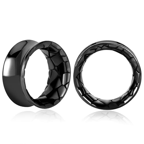 Vankula Dilataciones Orejas Tunnels Plugs Expansaor Doble Acampanados efecto piel de serpiente de acero inoxidable Oreja piercing Lóbulos dilatados de joyería para Mujer Hombre 8mm(0G) Negra