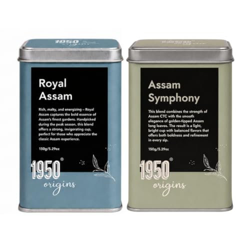 Image of 1950 Origins Combo Pack-Royal Assam&Assam Symphony|100% Natural Loose Leaf Tea|Assorted Black Tea Gift Pack - Premium Assam CTC & Long Leaf|Rich,Strong & Fresh|Kadak Chai|Tin Caddy, 150 gm X 2