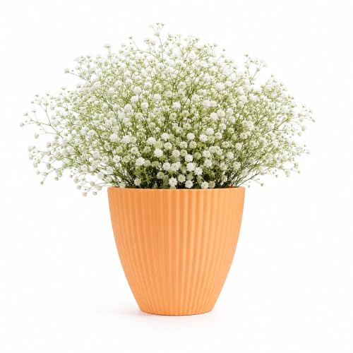 Image of Peach Plastic Flower Pot for Indoor & Outdoor Plants | Decorative Round Planter | Lightweight Garden Pot
