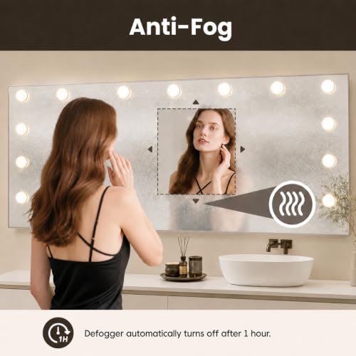 Image of WTTY 84 inchx40 inch Hollywood Vanity Mirror with Lights, Wall-Mounted Makeup Mirror with 3 Color Temperatures, Stepless Dimmable Bulbs, Anti-Fog & Shatter-Proof