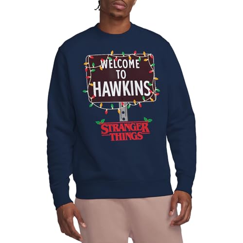 Stranger Things Christmas Welcome To Hawkins Unisex Sweatshirt, Navy, XX-Large