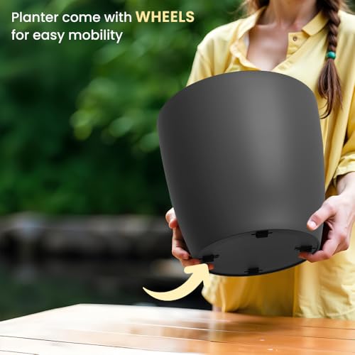 Image of YUCCABE ITALIA SHERA Stella 12 Inch Plastic Plant Pot for Home Decor Indoor Plant Pots for Living Room Plastic Flower Pot for Garden (Grey, 12 INCH - 6 Pcs)