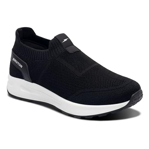 Image of BRUTON Men's Beige & Black Casual Sneaker | Lightweight Cushioned Lace-Up Shoes | Breathable Fashion Footwear for Walking, Travel, College
