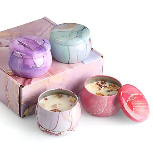 EDIMENS 4er Pack Duftkerzen Geschenkset Kerze Weihnachten für Frauen, Duftkerze Set im Glas, Groß Natürliches Sojawachs Kerzen Set Reisedose Duft Stressabbau Aroma Zuhause Bad Spa Yoga, Kerzensets Cover