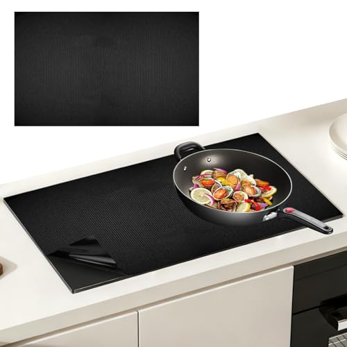 80 x 52 cm Tapis Protection Plaque Induction,Tapis de Cuisson à Inductio,Matériau Ptfe,Noir Grand Protège Plaque Induction Pourplaques à Induction,Aux...