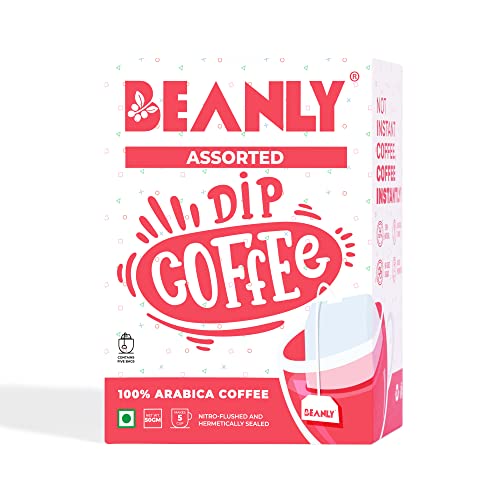 Image of Beanly Dip Coffee Assorted | Pack of 10 Hot Brew Bags | 100% Arabica Coffee | Easy Brew Coffee - 2 Classic, 2 Dark, 1 Cinnamon Twist | No Equipment Required