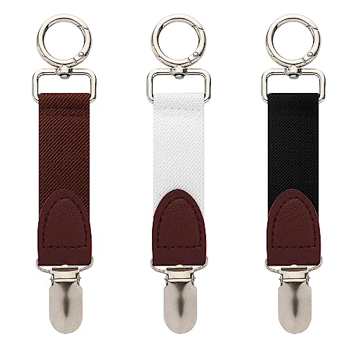 NEWITIN 3 Pieces Hat Clip for Travel Leather Hat Clip for Luggage Cap Clip-On Holder Clips for Hats Outdoor Hats Companion Brown/Black/White