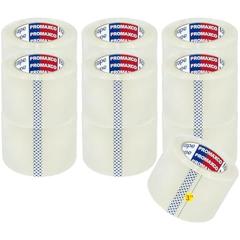 PROMAXCO 3" Heavy Duty Packing Tape, 12 Rolls, Clear, 3" Core, Total 660Y, Clear, 2.2 mil, 3 inch x 55 Yards, Refill for Packaging and Shipping(3" Width, not 2" Width) Cover