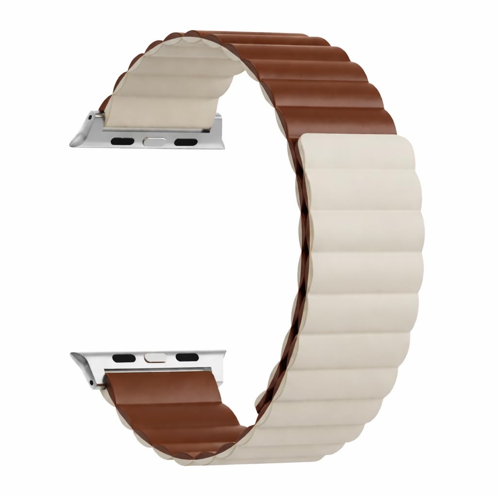 TEKNE Reversible Classic Silicone Magnetic Band for Apple Watch 49mm 46mm 45mm 44mm | Dual-Sided, Magnetic, Waterproof Strap - Brown & Starlight-picture-20
