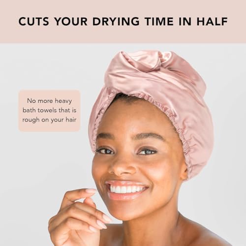 Kitsch Satin & Microfiber Hair Towel Wrap for Women, Absorbent Hair Wrap Towel for Wet Hair, Quick Dry Hair Towel for Long Hair, Microfiber Towel, Hair Turban Towel, Hair Accessories for Women (Blush)
