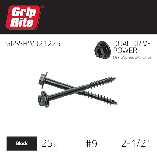 Grip-Rite GRSSHW921225 #9 x 2-1/2" Tornillo estructural con cabezal Hexagonal de doble accionamiento, 25 unidades miniatura 2