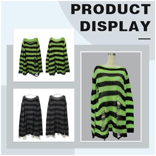 Goth Y2K Striped Sweater with Belt Ripped Punk Gothic Long Sweaters Grunge Distressed Halloween Pullover Tops for Women4