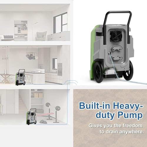 Image of ALORAIR 190 PPD LGR Commercial Dehumidifier with Pump & Drain Hose, Portable Industrial Dehumidifiers with Wheels for Water Damage Restore, Basement, Garage, 6 Years Warranty (Green)