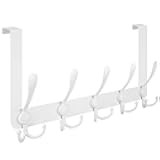 TICONN Over The Door Hooks, 5 Heavy Duty Tri Coat Rack All Metal Coat Hanger for Bathroom Bedroom Dorm (White, 1PK, Fit 1-3/8