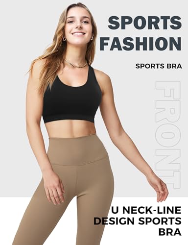Buauty Sports Bras For Women High Support Large Bust, Outdoors High Impact Yoga Wireless Padded Bras For Sagging Breasts,White Padded Low Back Athletic Sleep Workout Strappy Racerback Sports Bra Black M thumb #1