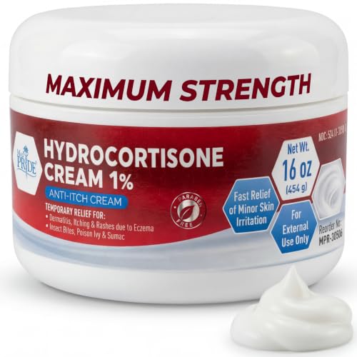 MED Pride 1% Hydrocortisone Cream Bulk 16 Oz Maximum Strength Itch Relief for Eczema, Dermatitis, Rashes, Mosquito Bites