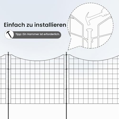 WOLTU Teichzaun Gartenzaun Komplettset, 10 Zaunelemente 11 Befestigungsstäbe, Steckzaun Metall, Gitterzaun Unterbogen, Zaun für Hunde, Schwarz