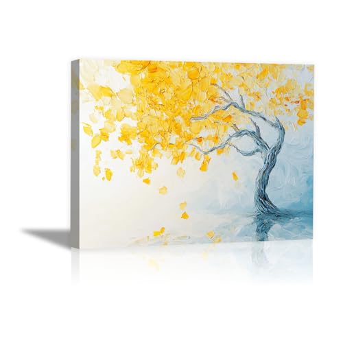 Arbre de vie toile murale pour salon et cuisine tableau jaune 40x60