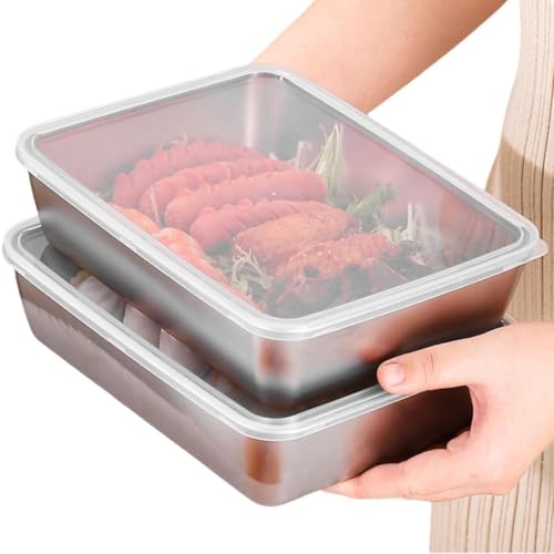 Image of Fridge Storage Box Stainless Steel Food Storage Containers | Food Grade, Leakproof Kitchen Organizer | Freshness Locking, Microwavable & Freezer Safe (2000 Ml Pack of 2)