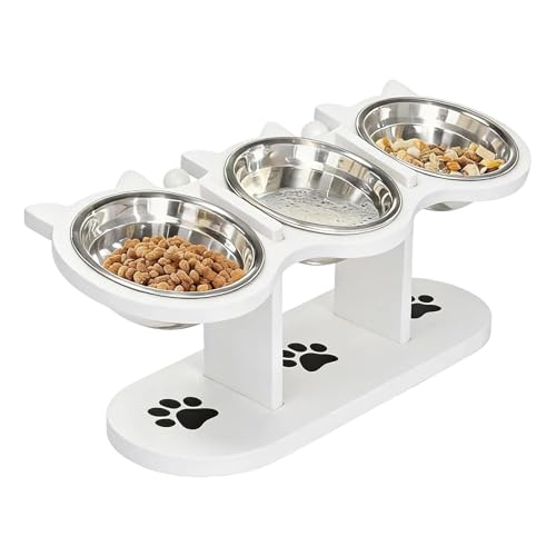 Raised Dog Food Bowl | Dog Dish with Stand- Pet Feeder Station Height Adjustable with 3 Bowls- for Home Kitchen Living Room Balcony Apartment Outdoor Travel Camping