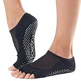 Toesox Grip Pilates Barre Socks – Non Slip Luna Half Toe for Yoga & Ballet, Medium, Black