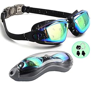 CABLE HUNTER® Anti fog Protection Clear Anti-UV Swimming Goggles with Adjustable Strap, Free Nose Clip, Ear Plugs [Rainbow]