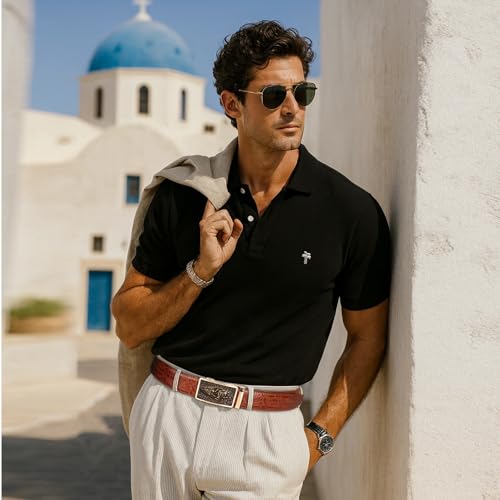 Image of Aurolran Men&Womens Leather Dress Belt Business Automatic Buckle Belt Color-Black Silver Gold
