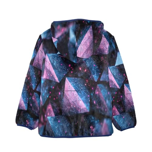 Pruple Blue Abstract Structure Toddler Fleece Jacket Girl Boys Hooded Fleece Jacket Coat Warm Outwear Zip-up 3-10T2